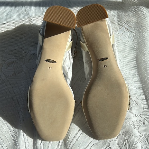 Badgley Mischka Marsha, Block Heel Rhinestone Sandals in Ivory Satin - Picture 11 of 14